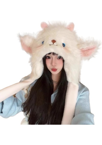 Kadınlar Için Sevimli Küçük Koyun Yünü Peluş Şapka Yeni Kış Soğuk Geçirmez Sıcak Şapka Eşarp Entegre Kalınlaştırılmış Kulak Koruyucu Peluş Şapka (Yurt Dışından)