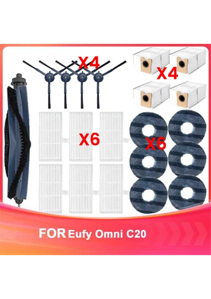 Eufy Omni C20 Vakum Aksesuarları Yedek Parçalar Ana Fırça Yan Fırçası Hepa Filtre Mop Bez Toz Torbası (Yurt Dışından)