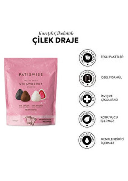 Karışık Çikolatalı Çilek Draje 150 gr Sütlü Bitter Beyaz Çikolata ile Zengin Lezzet