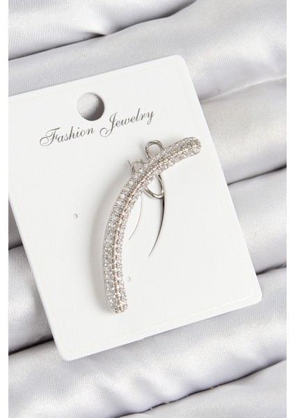 Pirinç Zirkon Taşlı Model Gümüş Renk Sağ Kıkırdak Küpe TG27BKP10999