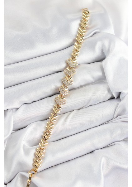 Pirinç Zirkon Taşlı Kalp Model Gold Renk Kadın Bileklik TG27BB7901 fiyatları