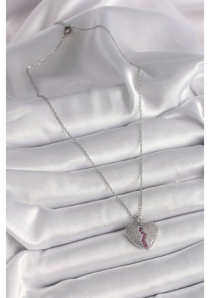 316L Çelik Gümüş Renk Zincir Zirkon Taşlı Kalp Model Kadın Kolye TG27BKO9787 fiyatları