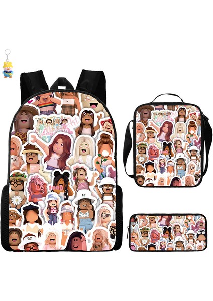 Roblox Öğrenci Okul Çantası Ilkokul ve Ortaokul Öğrencileri Sırt Çantası Üç Parçalı Set (Yurt Dışından)