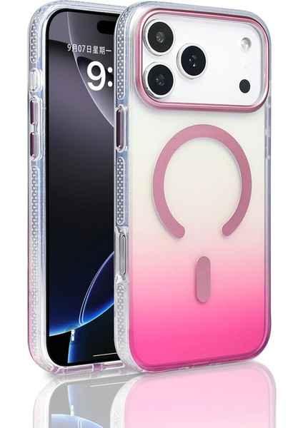Apple Iphone 17 Pro Max Kılıf Magsafe Şarj Özellikli Transparan Renk Geçişli Lopard Toros Kapak