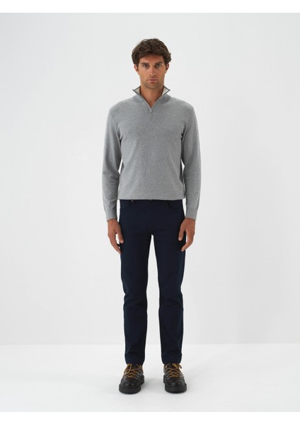 Erkek Lacivert Pamuk Dokulu Slim Fit Pantolon