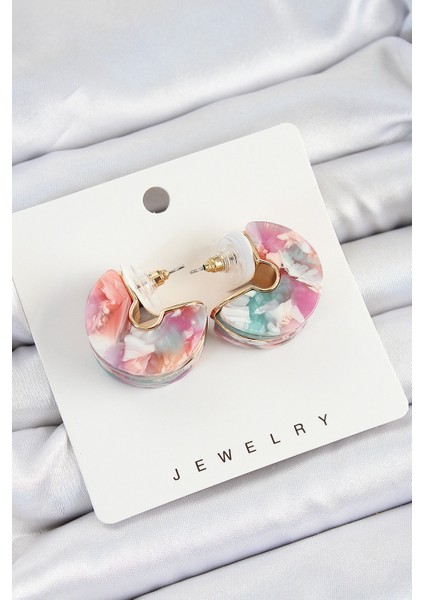 Pirinç Mermer Desenli Vintage Yarım Halka Model Gold Renk Kadın Küpe - TJ-BKP10763