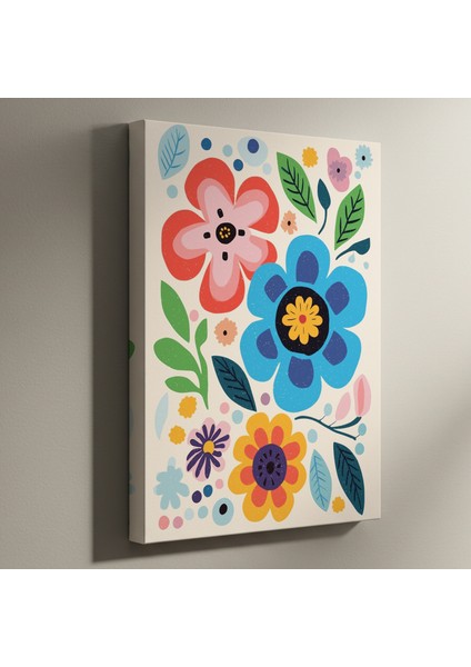 Neşeli Çiçek Desenli Modern Sanat Tablosu