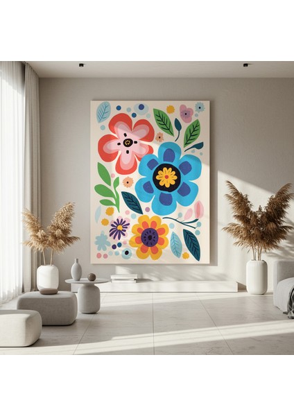 Neşeli Çiçek Desenli Modern Sanat Tablosu fırsatları