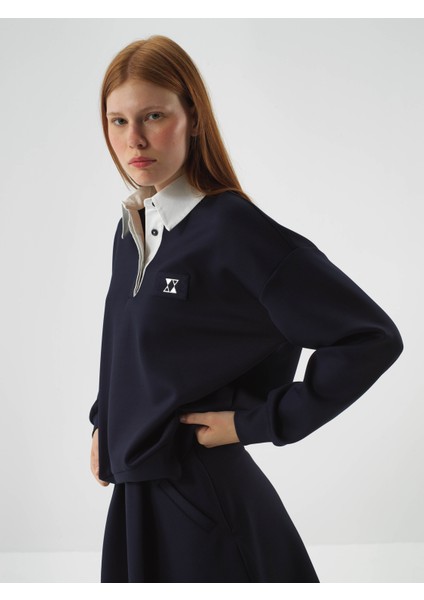 Kadın Lacivert Esnek Dokulu Oversize Sweatshirt fiyatları