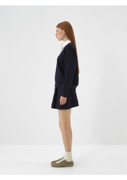 Kadın Lacivert Esnek Dokulu Oversize Sweatshirt modelleri