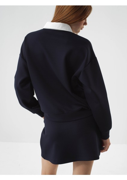 Kadın Lacivert Esnek Dokulu Oversize Sweatshirt fırsatları