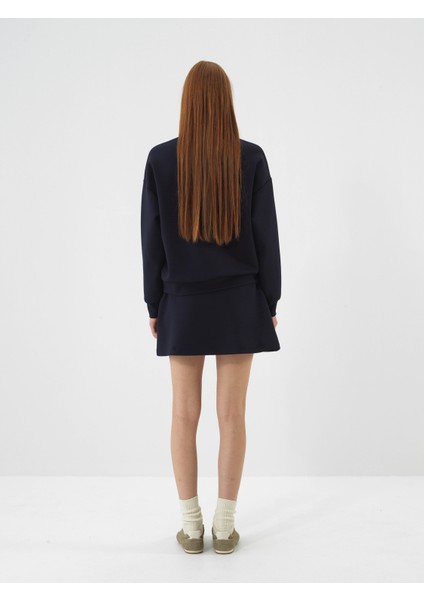 Kadın Lacivert Esnek Dokulu Oversize Sweatshirt indirimleri