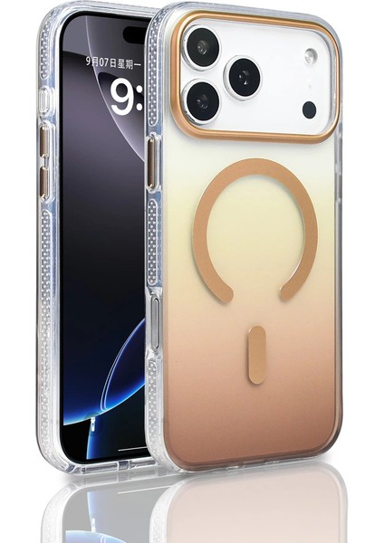 Apple Iphone 17 Pro Max Kılıf Magsafe Şarj Özellikli Transparan Renk Geçişli Lopard Toros Kapak