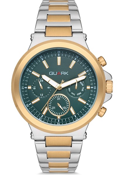 QC-423SG-3A Metal Kasa Çelik Kordon Multifonksiyon Takvimli Erkek Kol Saati