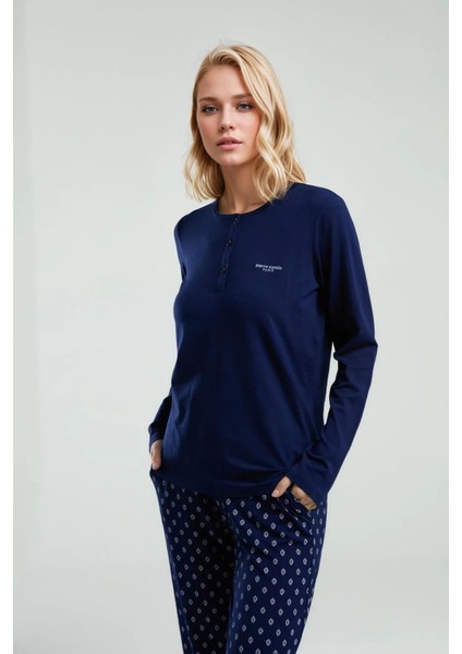 Kadın Uzun Kol Kutulu Lacivert 2 Parça Pijama Takımı fiyatları