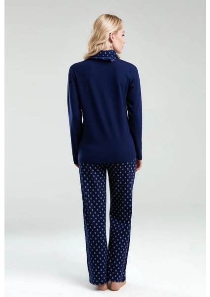 Kadın Uzun Kol Kutulu Lacivert 2 Parça Pijama Takımı indirimleri