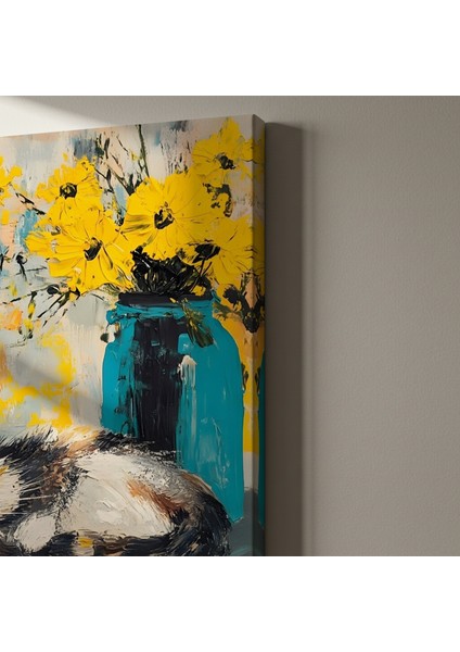 Uyuyan Kedi ve Sarı Çiçekler Tablosu indirimleri