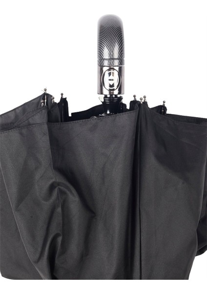 Siyah Desenli Karbon Baston Saplı Tam Otomatik Premium Erkek Şemsiye fırsatları