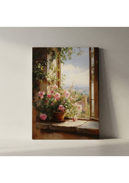 Akdeniz Manzaralı Çiçekli Pencere Tablosu fiyatları