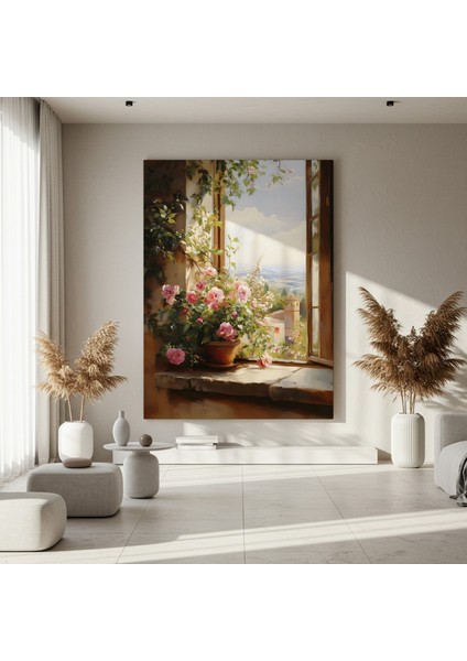 Akdeniz Manzaralı Çiçekli Pencere Tablosu fırsatları