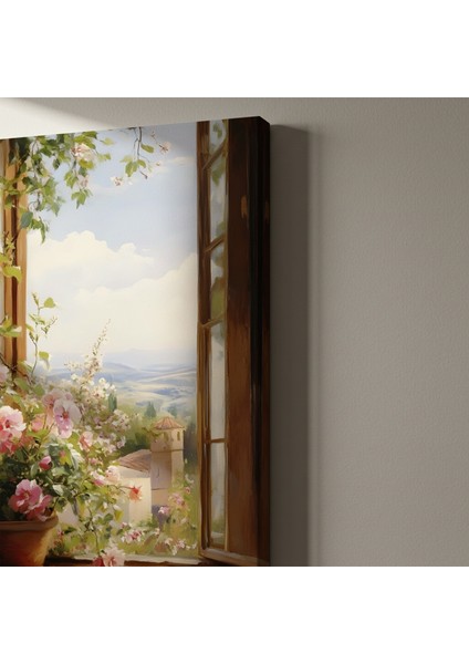 Akdeniz Manzaralı Çiçekli Pencere Tablosu indirimleri