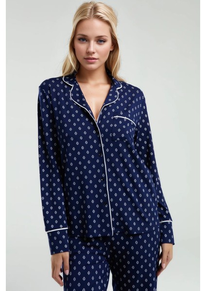 Kadın Viskon Uzun Kol Kutulu 2 Parça Gömlek Pijama Takımı modelleri