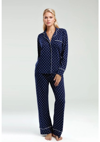 Kadın Viskon Uzun Kol Kutulu 2 Parça Gömlek Pijama Takımı fırsatları