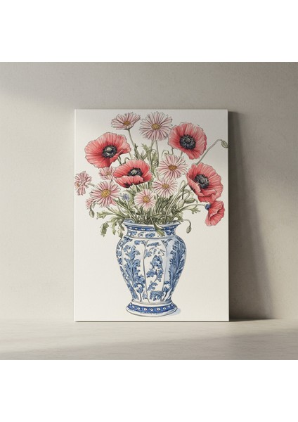 Çini Vazoda Haşhaş ve Papatya Buketi Tablosu fiyatları