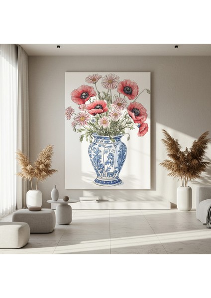 Çini Vazoda Haşhaş ve Papatya Buketi Tablosu fırsatları