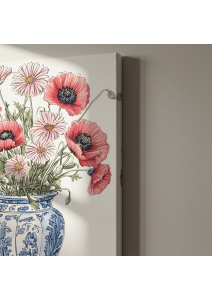 Çini Vazoda Haşhaş ve Papatya Buketi Tablosu indirimleri