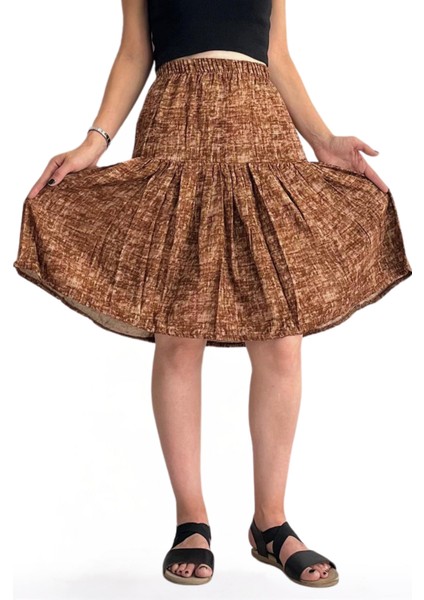 Viskon Kumaş Midi Boy Kadın Şort Etek