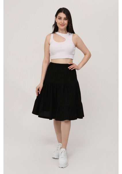 Belmando Viskon Kumaş Midi Boy Siyah Şort Etek fiyatları