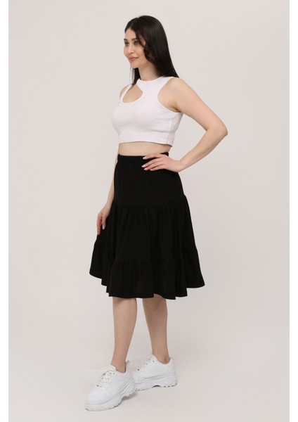Belmando Viskon Kumaş Midi Boy Siyah Şort Etek fırsatları