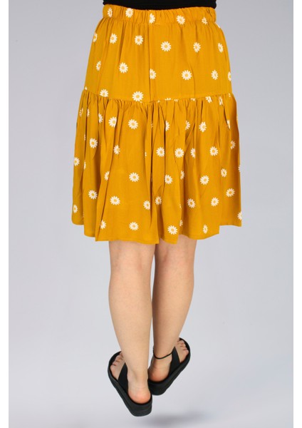 Sarı Viskon Kumaş Papatya Çiçekli Midi Boy Şort Etek modelleri
