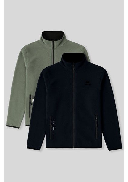 Standart Kalıp Dik Yaka 2li Paket Lacivert-Çağla Erkek Polar Sweatshirt - 87992