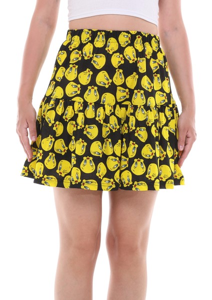 Tweety Çizgi Film Karakterli Jarse Kumaş Mini Boy Şort Etek modelleri