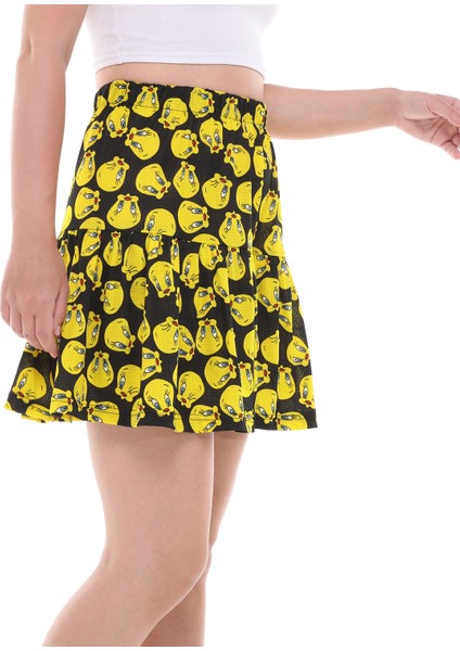 Tweety Çizgi Film Karakterli Jarse Kumaş Mini Boy Şort Etek