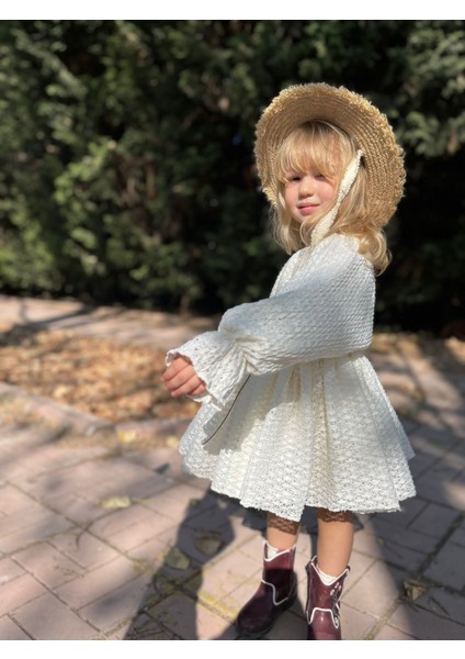 Kız Çocuk Dantel Elbise – Ekru