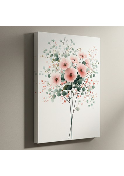 Pastel Pembe Çiçek Buket Suluboya Tablosu