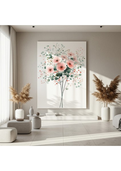 Pastel Pembe Çiçek Buket Suluboya Tablosu fırsatları