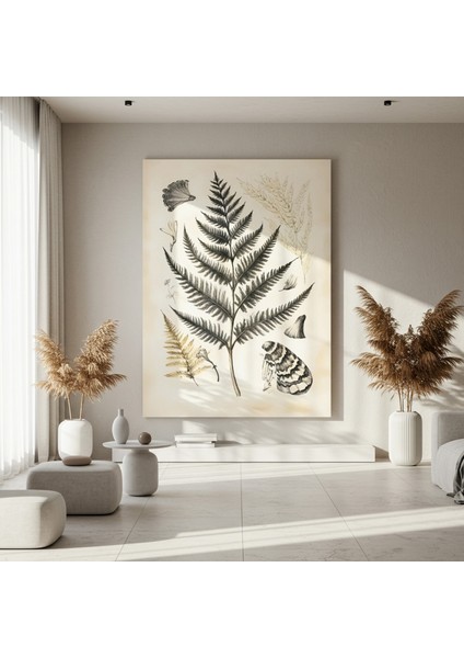 Botanik Illüstrasyon Tablosu: Eskiz Tarzı Eğrelti Otu ve Kelebek Baskısı fırsatları