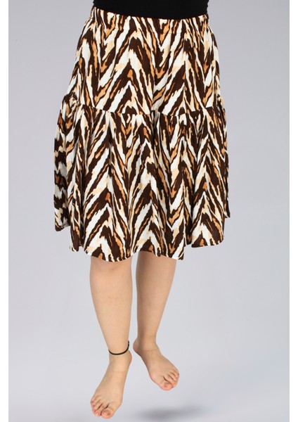 Viskon Kumaş Animal Print Midi Boy Şort Etek
