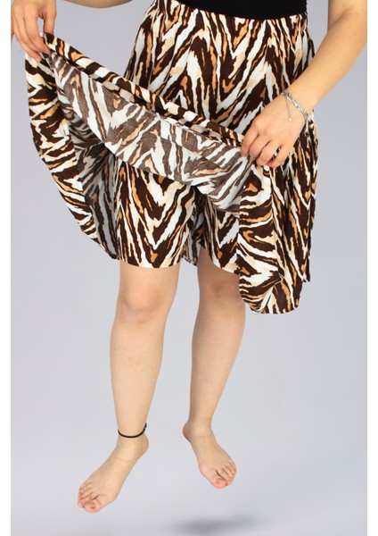 Viskon Kumaş Animal Print Midi Boy Şort Etek indirimleri