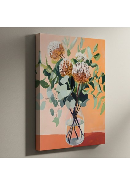Şık, Portakal Tonlarında Modernçi Çiçek Buket Tablosu