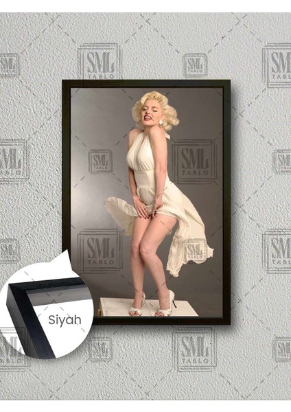 Uçuşan Etekli Beyaz Elbise Marilyn Monroe Efsane Sarışın Çerçeveli Dikey Kanvas Tablo