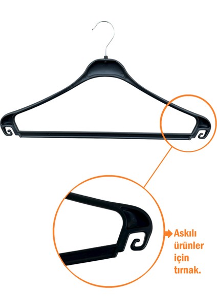 Takım Elbise Askısı, Mont-Kaban Askısı, Gelinlik Askısı, Siyah Renk 10 Adet modelleri
