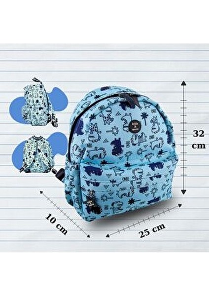 Dino Mavi Erkek Çocuk Sırt Çantası Yumuşak Destekli ve Büzgülü Bölmeli Tasarım indirimleri