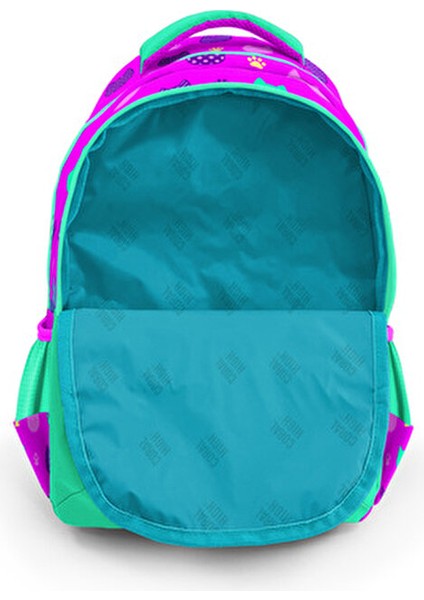 Üç Bölmeli Pembe-Su Yeşili Okul Çantası Canlı Renkler ve Kullanışlı Tasarım 31x42x17 Cm
