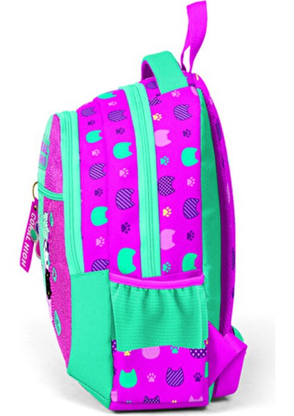 Üç Bölmeli Pembe-Su Yeşili Okul Çantası Canlı Renkler ve Kullanışlı Tasarım 31x42x17 Cm