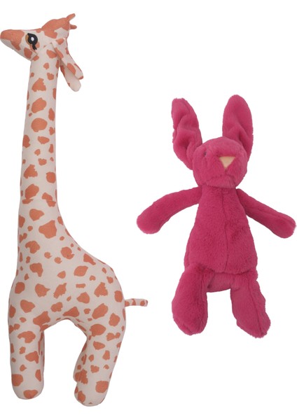 2’li Peluş Zürafa ve Koyu Pembe Tavşan Seti Hediyelik Sevimli Oyuncak fırsatları